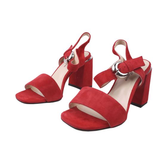 Босоніжки на каблуці жіночі Натуральна замша, колір червоний 186-20LB