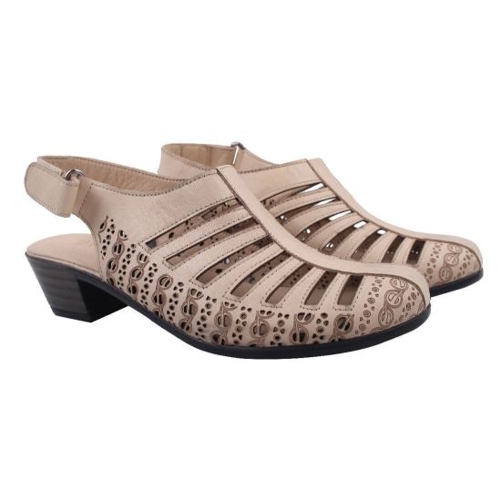 Босоніжки на низькому ходу жіночі Bem Shoes натуральна шкіра, колір бежевий 1-9LBCP