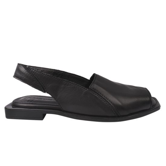 Босоніжки жіночі з натуральної шкіри, на низькому ходу, з відкритою п'ятою, чорний, Molly Bessa 253-21LBC