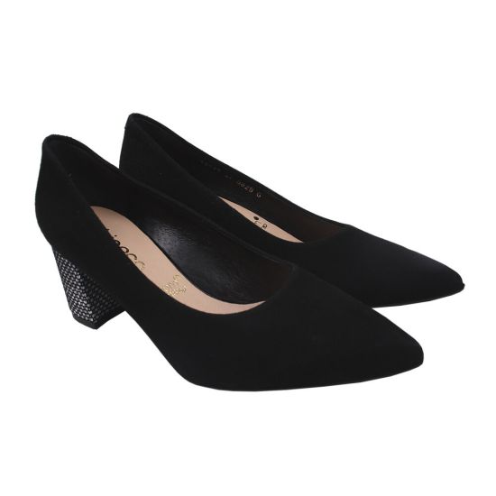 Туфлі на підборах жіночі Натуральна замша, колір чорний 45-20DT