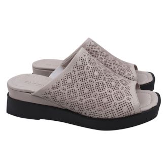Шльопанці жіночі з натуральної шкіри, на низькому ходу, з відкритою п'ятою, колір капучино