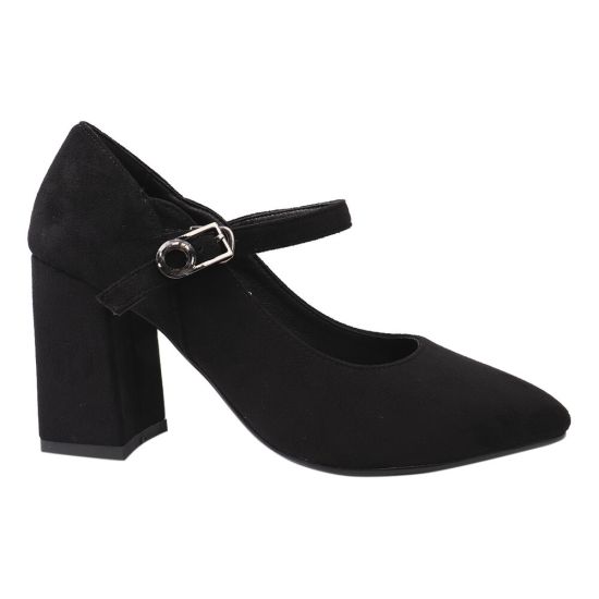 Туфлі жіночі з еко замші, на великому каблуці, чорні, Liici 188-21DT