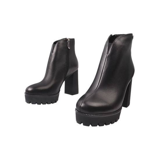 Ботильйони жіночі з натуральної шкіри, на великому каблуці, чорні, Brocoly 246-9/21DH