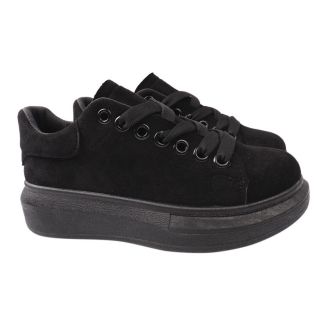 Кеди жіночі з еко замші, на платформі, на шнурівці, чорні, Gifanni