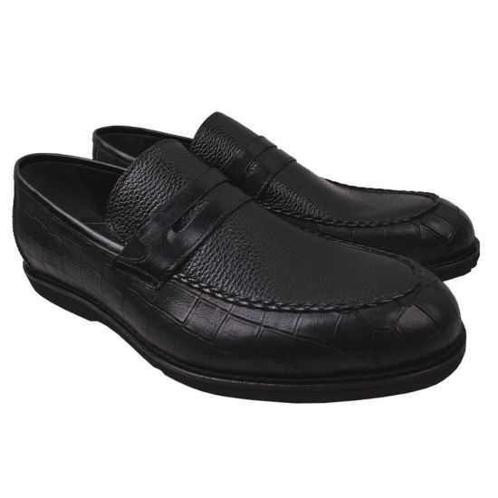 Туфлі лофери чоловічі натуральна шкіра, колір чорний 371-20DTC